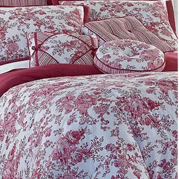 jcpenney Bedding Queen Toile Garden Red Floral 0 Cotton Duvet Cover